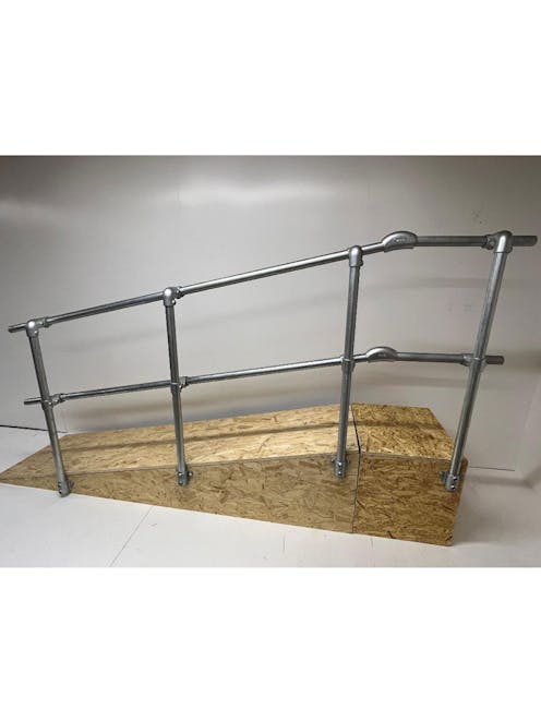Ramp Handrail Side Mount or Slope Mounted to Landing End Post with Mid Rail OFFSET Handrail Kit.