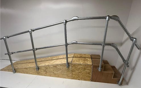 Ramp Handrail Side Mount or Slope Mounted with Landing and Steps with Mid Rail OFFSET Handrail Kit.