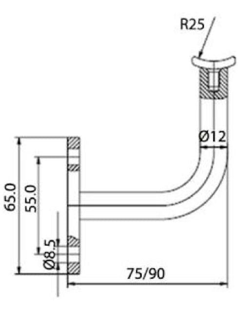 MS Handrail Bracket 75 or 90mm offset 48.3mm