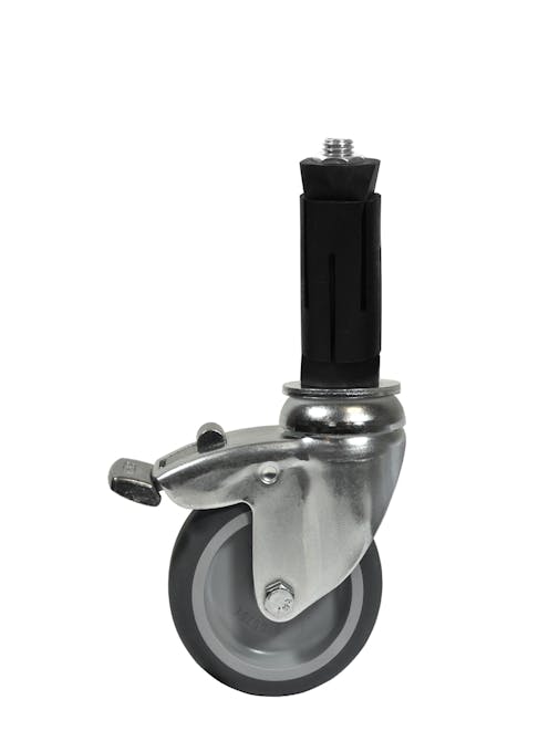 75mm Diameter Swivel Wheel Castors Braked with Expanding Adapter - Silver