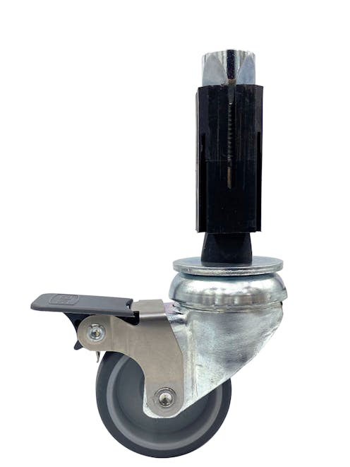 50mm Diameter Swivel Wheel Castors Braked with Expanding Adapter - Silver