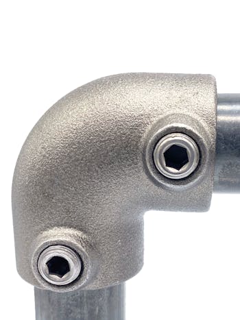 125 90 degree 2way Key Clamp Elbow (33.7mm Round Self Colour)