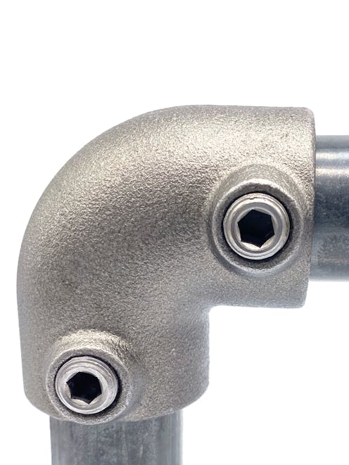 125 90 degree 2way Key Clamp Elbow  (33.7mm Round Self Colour)