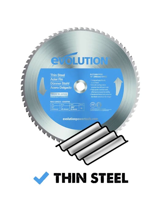 Evolution 355mm Thin Steel Cutting 90T Chop Saw Blade